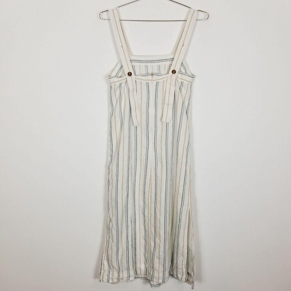 Madewell Women Linen-Cotton Princess-Seamed Midi Dress Sz M Stripe Boho Vacation - Picture 4 of 8